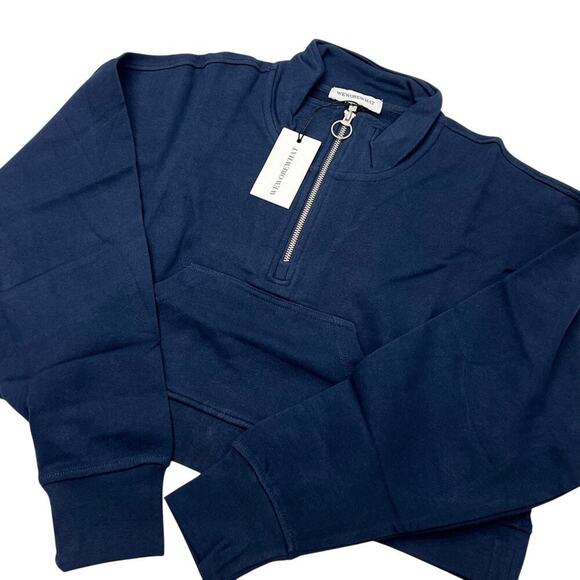 Weworewhat Cropped Half Zip Sweatshirt in Navy size Small NWT - Picture 3 of 5